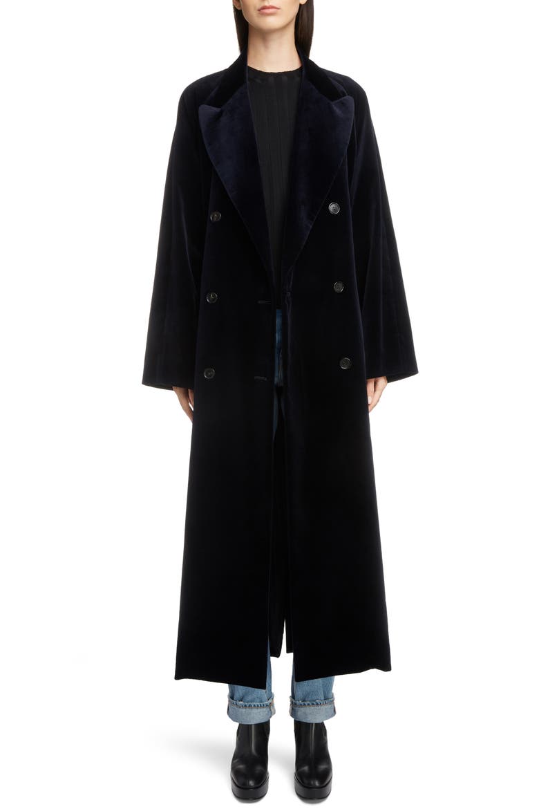 Belted Velvet Coat, Alternate, color, NAVY/BLUE