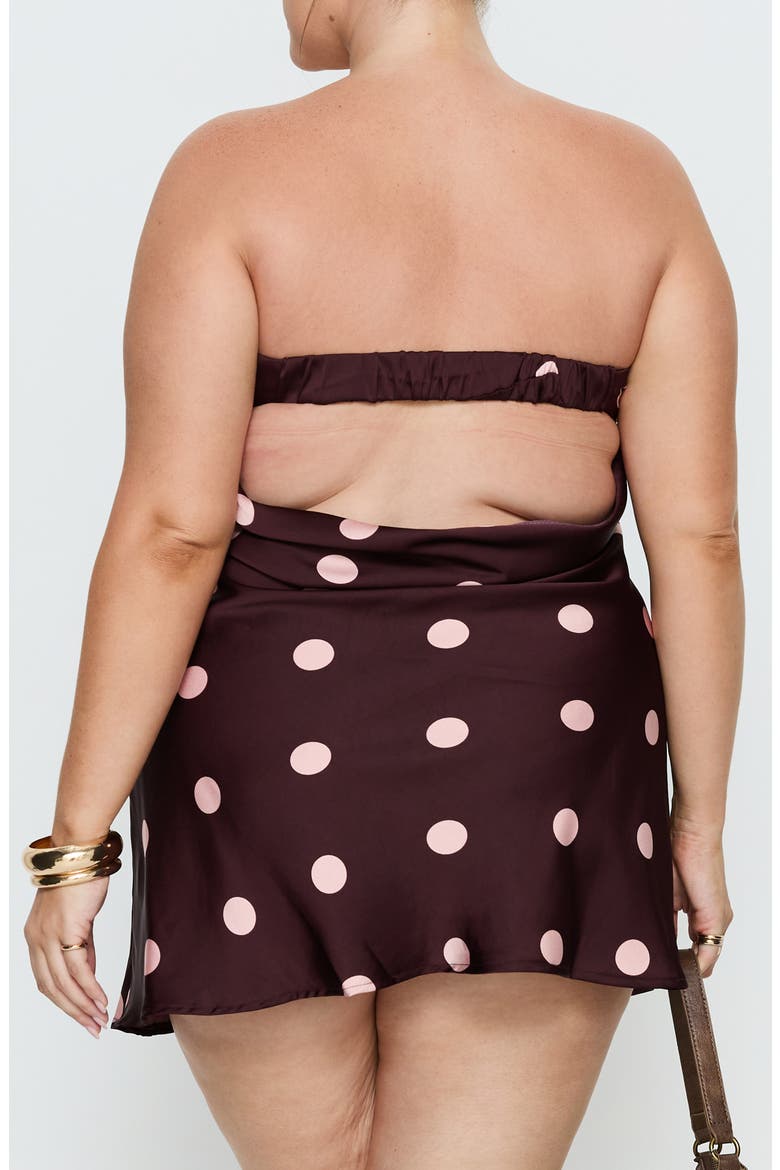 Phillipa Polka Dot Foldover Strapless Satin Minidress, Alternate, color, PLUM/ PINK POLKA DOT