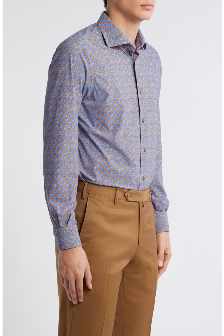 Flowers Floral Print Knit Nylon Blend Dress Shirt, Alternate, color, BLUE