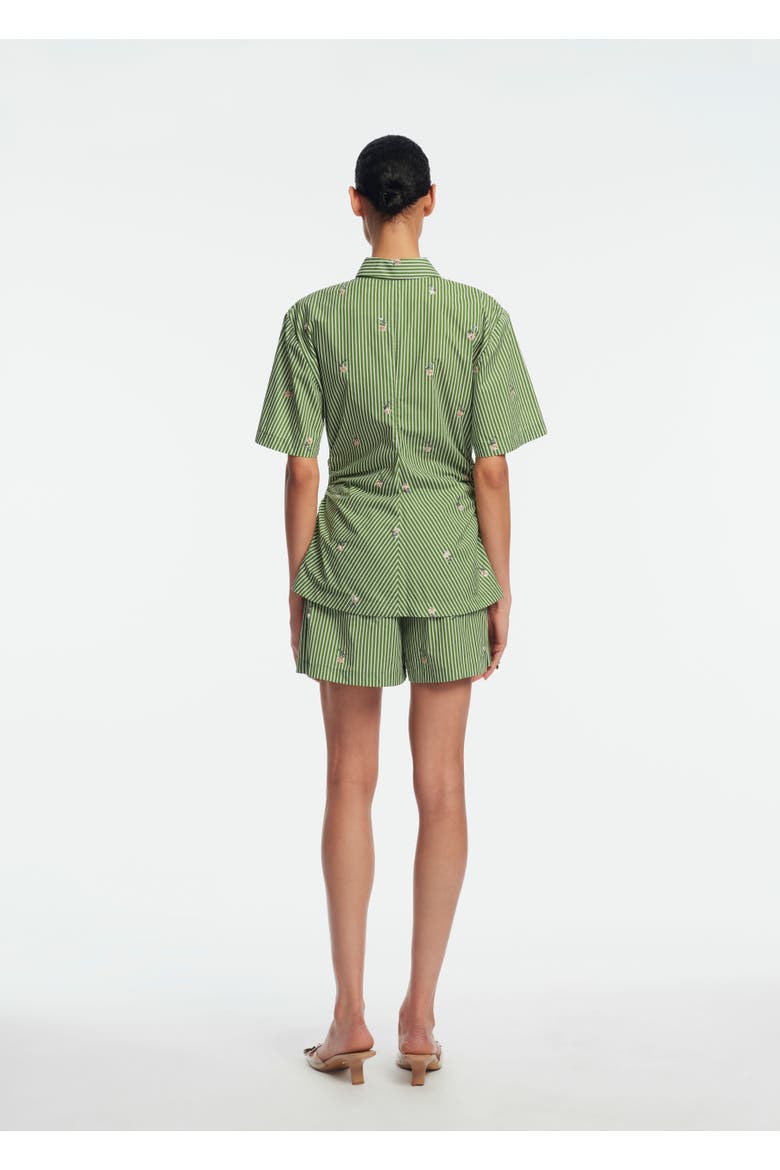 Embroidered Striped Cotton Bow Front Shirt, Alternate, color, Cactus