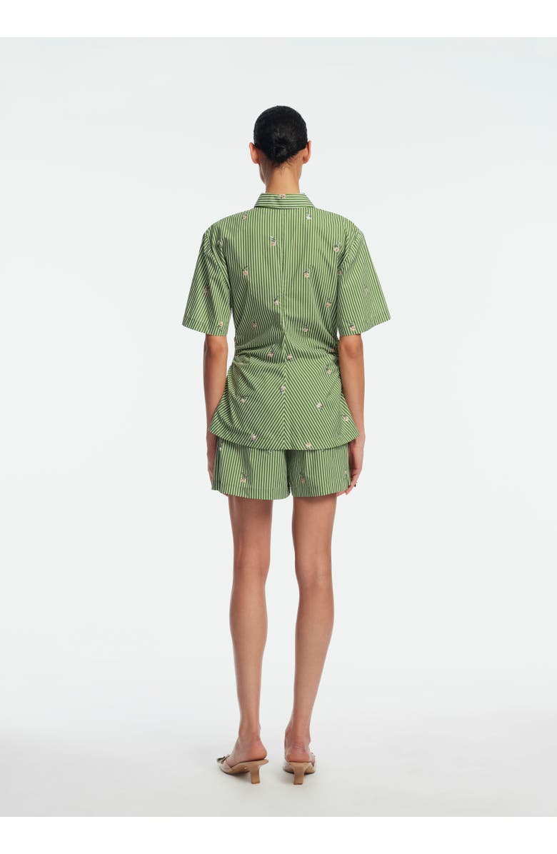 Lela Rose Embroidered Striped Cotton Bow Front Shirt, Alternate, color, Cactus