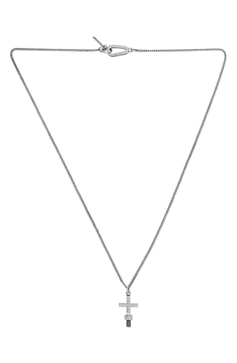 AllSaints Men
s Screw Cross Pendant Necklace, Main, color, 