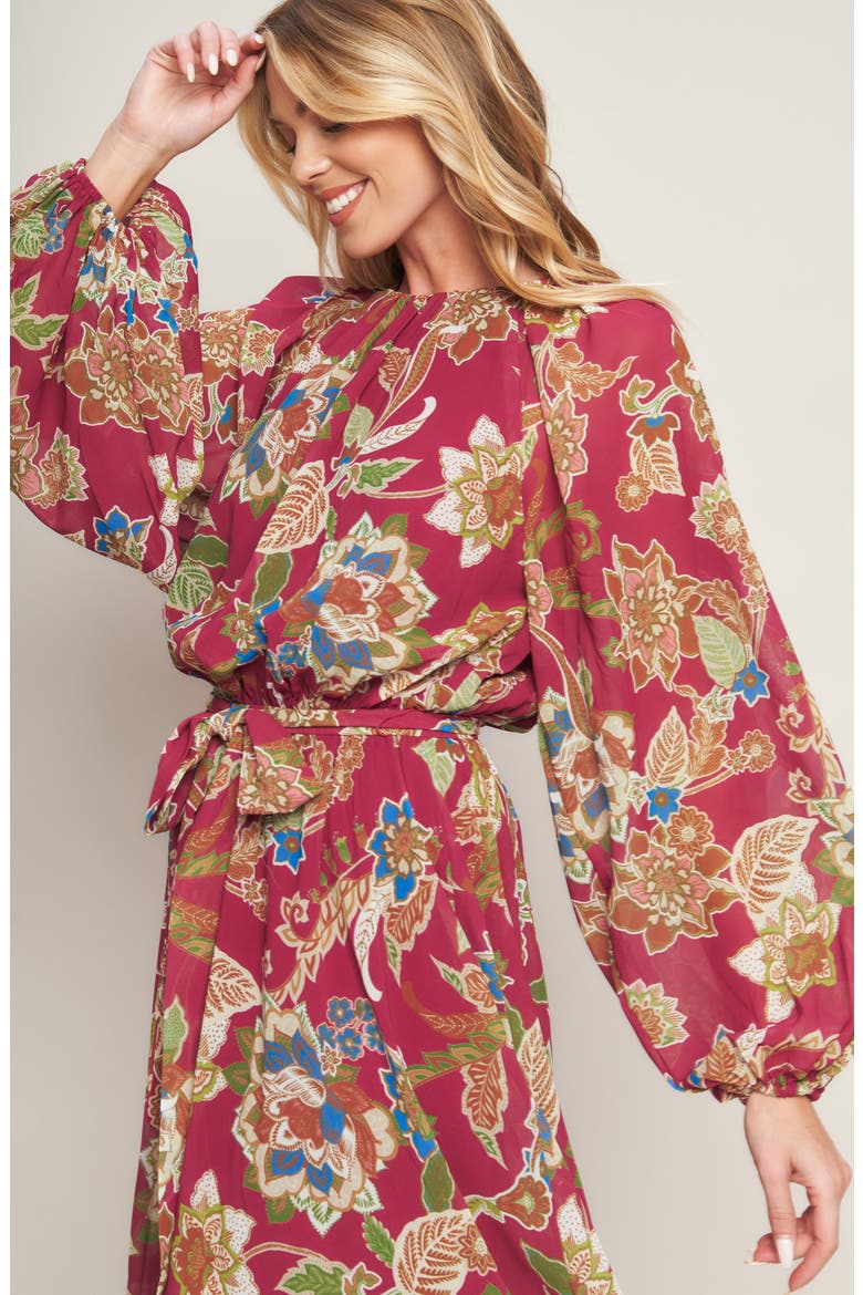 Print Long Sleeve Maxi Dress, Alternate, color, MERLOT