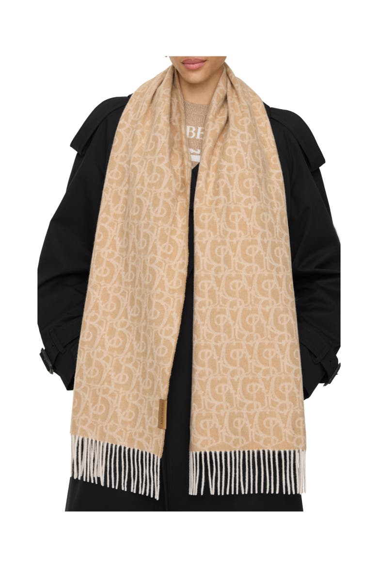 B Charm Cashmere Scarf, Alternate, color, Camel
