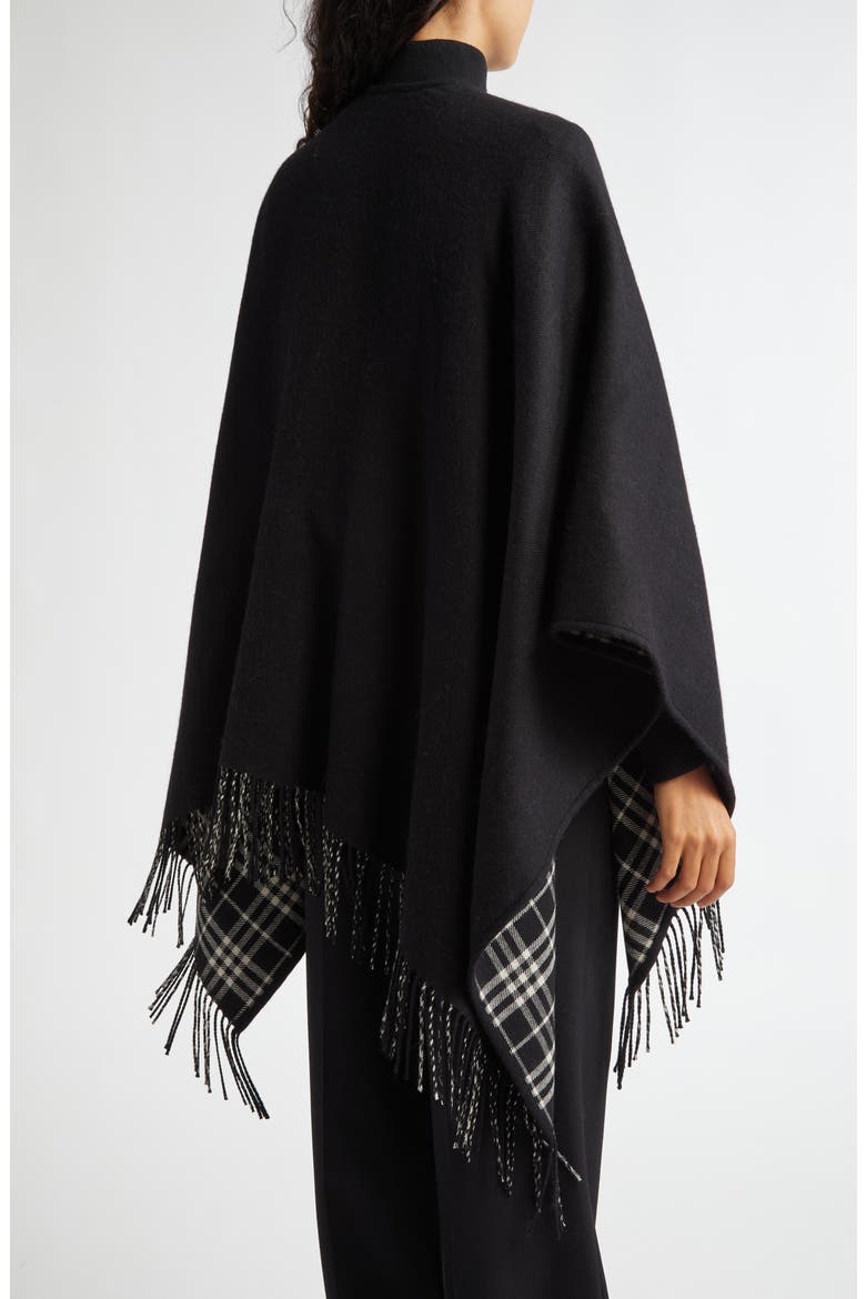 Reversible Open Front Wool Cape, Alternate, color, BLACK/ CALICO IP CHK