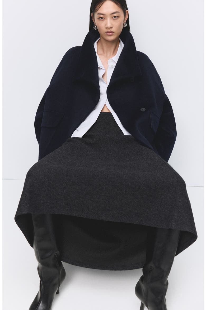Funnel Neck Wool Coat, Alternate, color, NAVY