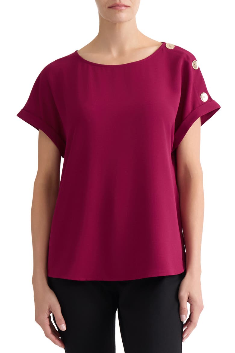 Shoulder Button Detail Top, Main, color, BERRY RED