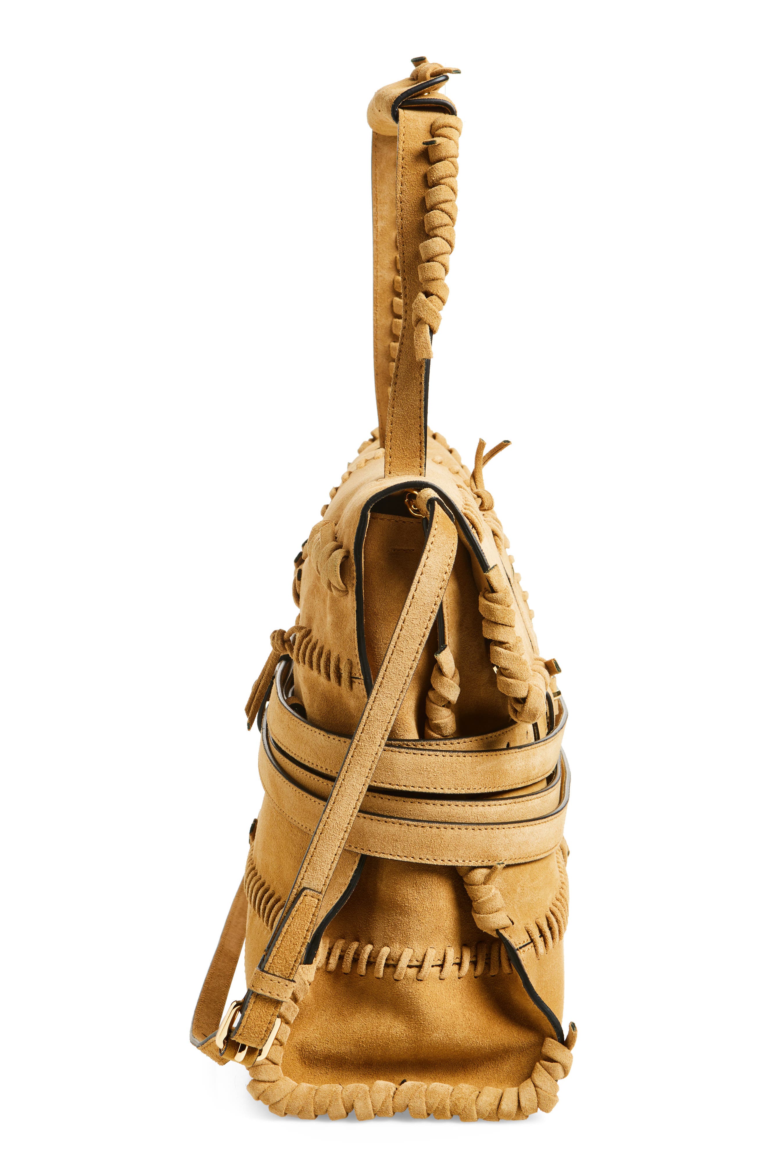 Moschino Large Tie Me Whipstitch Suede Shoulder Bag, Alternate, color, 