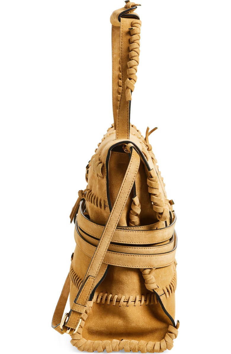 Moschino Large Tie Me Whipstitch Suede Shoulder Bag, Alternate, color,