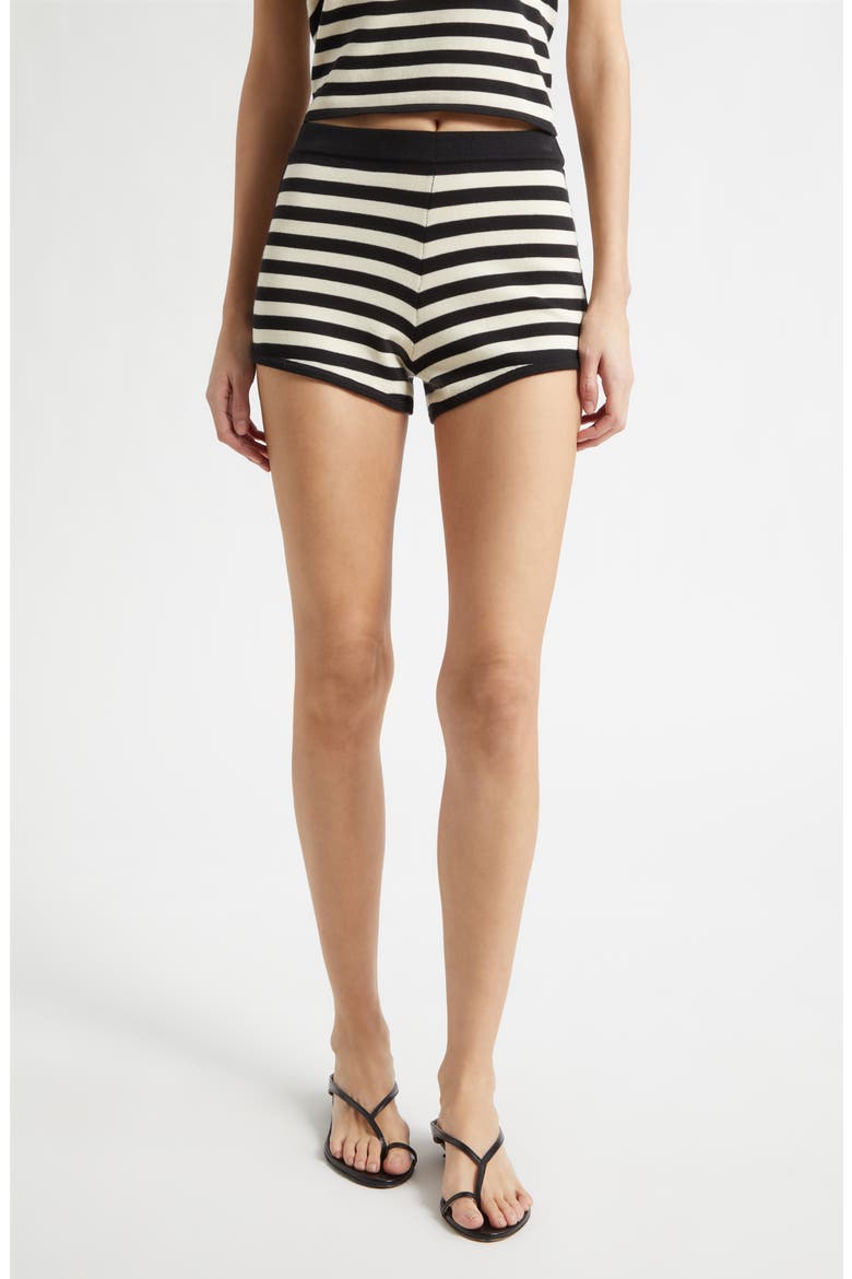 Darcy Stripe Pima Cotton Shorts, Main, color, CREAM BLACK