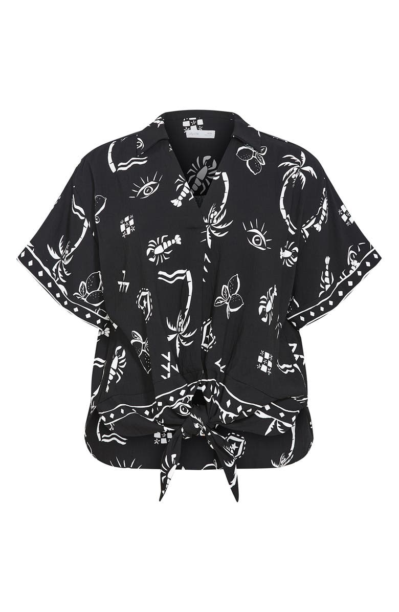 City Chic Resort Print Tie Front Top, Alternate, color,