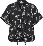 City Chic Resort Print Tie Front Top