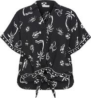 City Chic Resort Print Tie Front Top