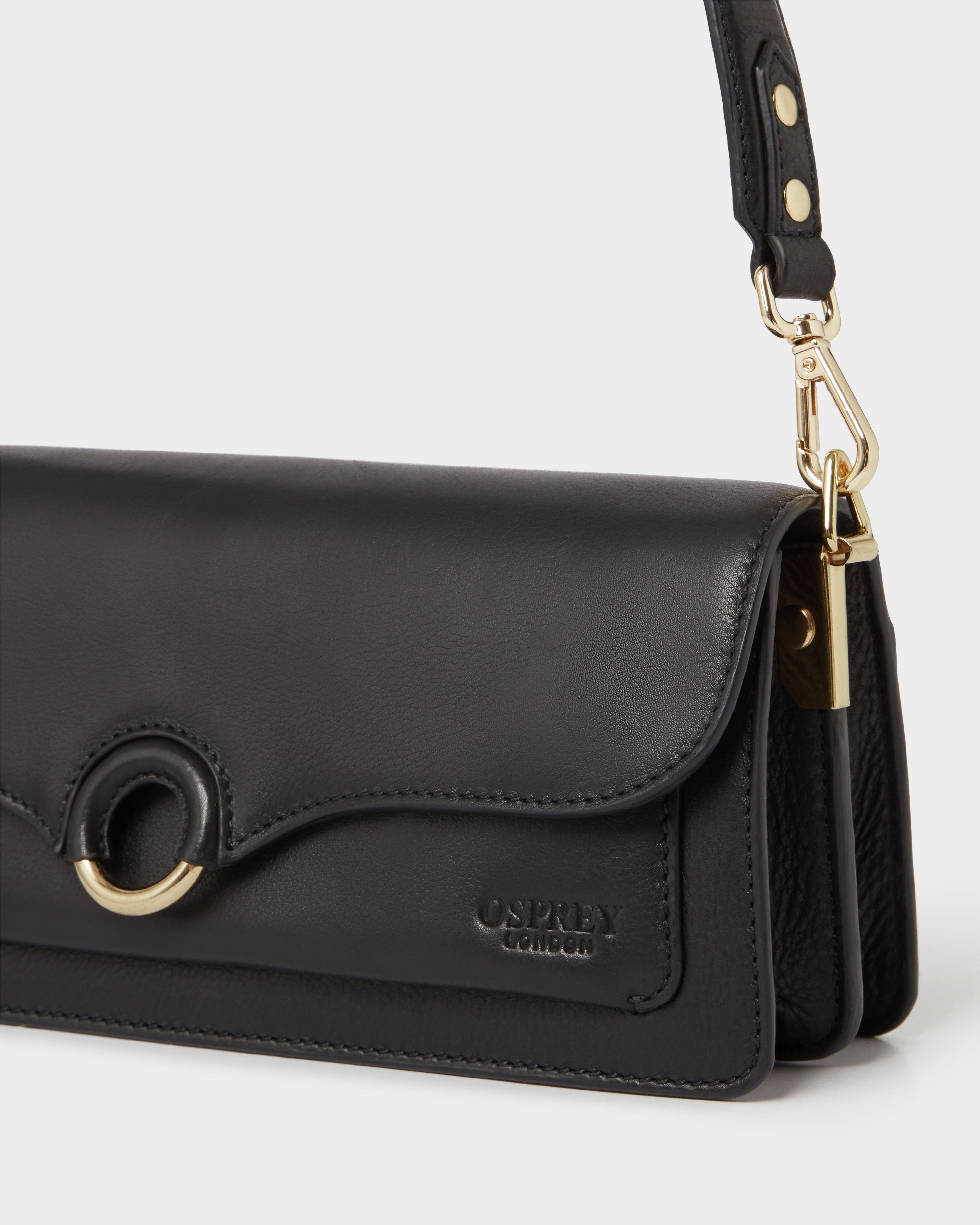 Osprey London The Marlow Leather Shoulder Bag, Alternate, color, Black