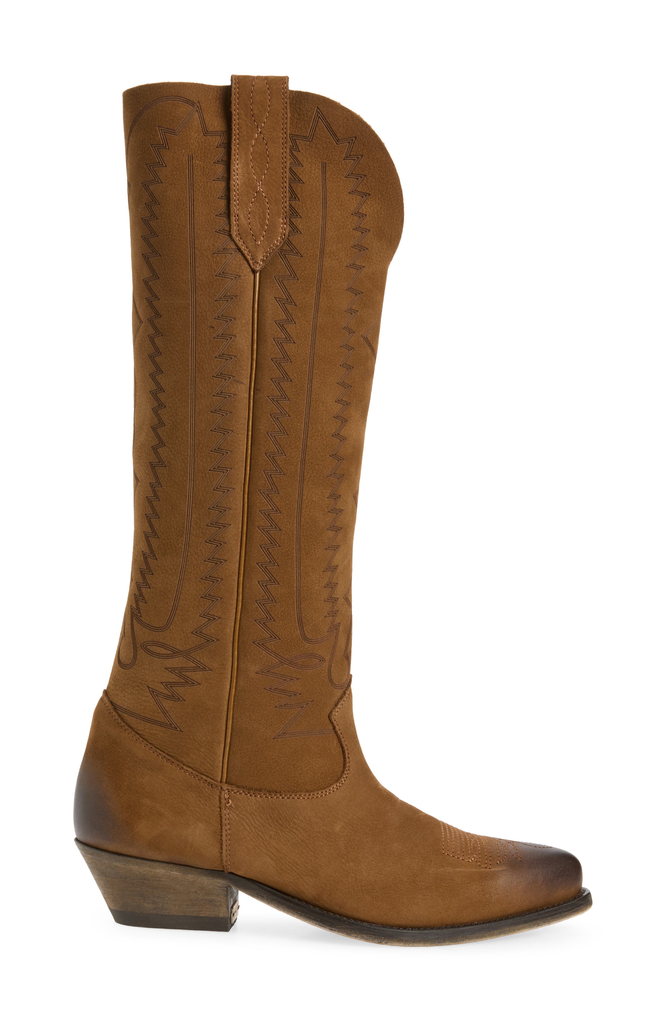 Wish Star Engraved Suede Western Boot, Alternate, color, DARK BROWN