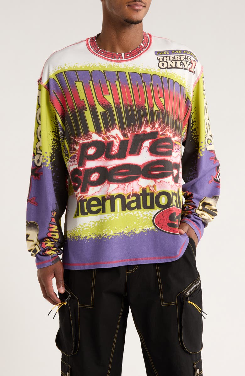 DIET STARTS MONDAY MX Racing Long Sleeve Supima<sup>®</sup> Cotton Jersey T-Shirt, Main, color, White/Green/Multi