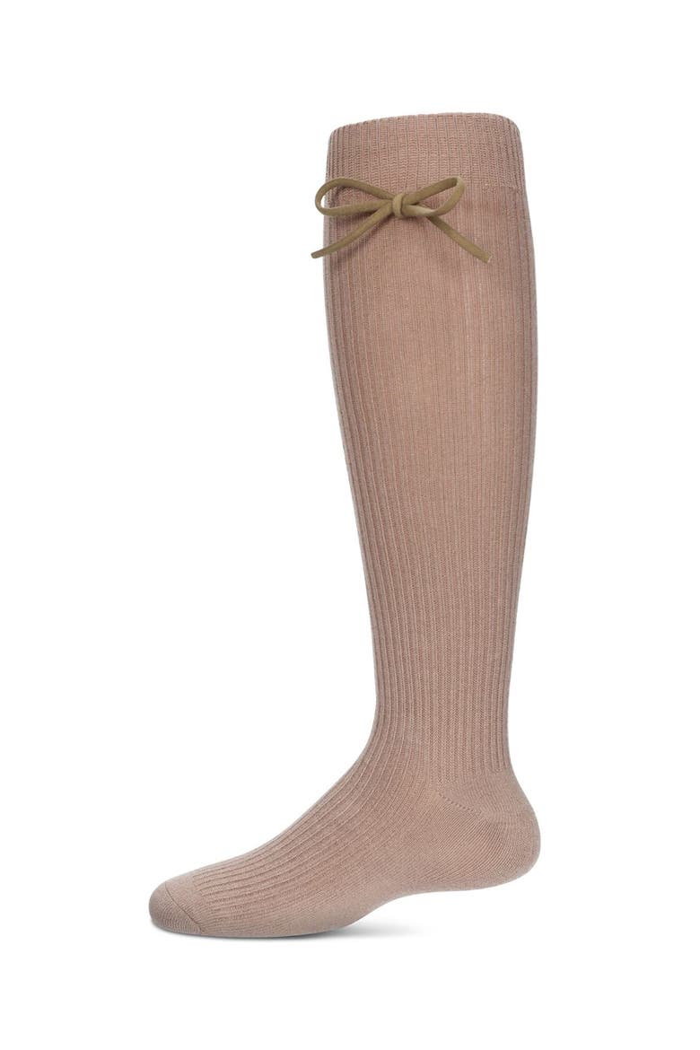 Ribbed Bow Knee-High Socks, Main, color, Taupe