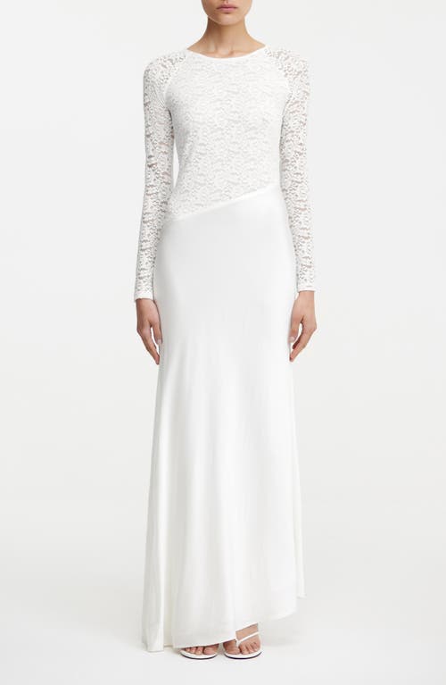 Significant Other Sofiya Long Sleeve Stretch Lace & Satin Gown In Bone