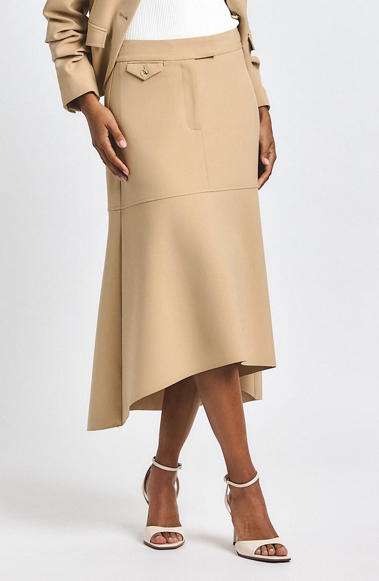 Derek Lam 10 Crosby Nicolette High-Low Midi Skirt, Main, color, Camel