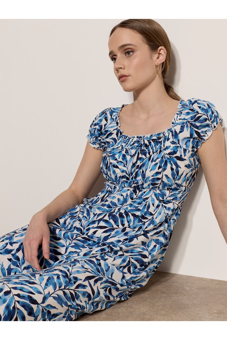 Milkmaid Watercolour Leaf Dress, Alternate, color, Blue
