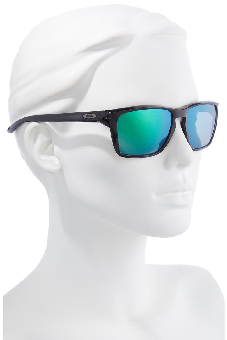 Sylas 57mm Mirrored Rectangular Sunglasses, Alternate, color, BLACK INK/ PRIZM JADE