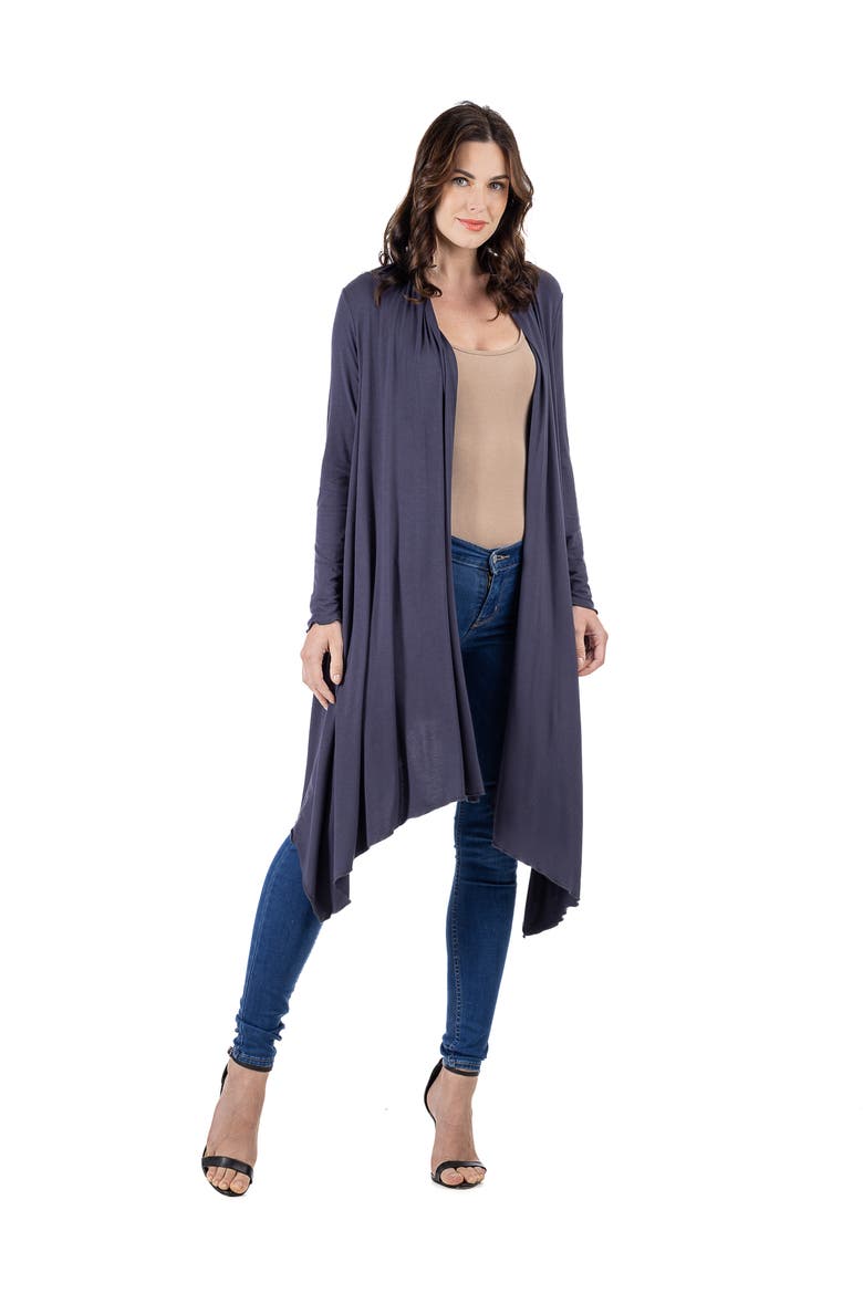 Extra Long Open Front Cardigan, Alternate, color, Charcoal
