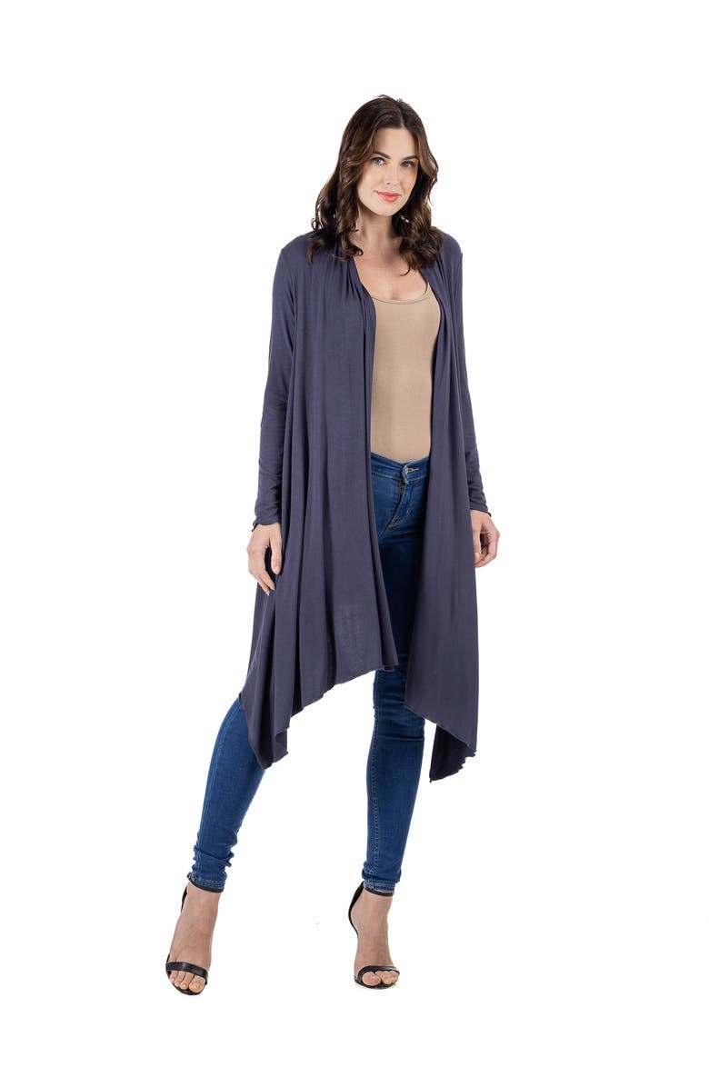24seven Comfort Apparel Extra Long Open Front Cardigan, Alternate, color, Charcoal