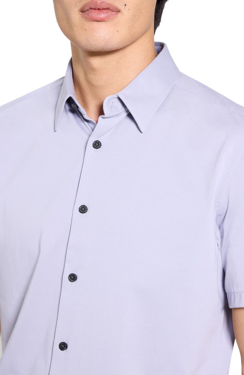 Theory Irving Structure Knit Short Sleeve Button-Up Shirt, Alternate, color, Gray Lilac - 2N9