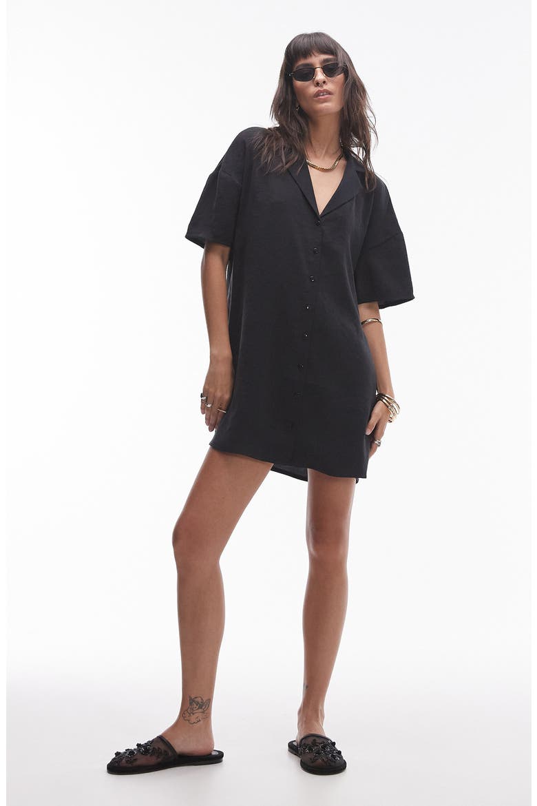 Boxy Mini Shirtdress, Main, color, BLACK