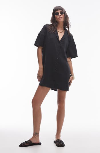 Shop Topshop Boxy Mini Shirtdress In Black