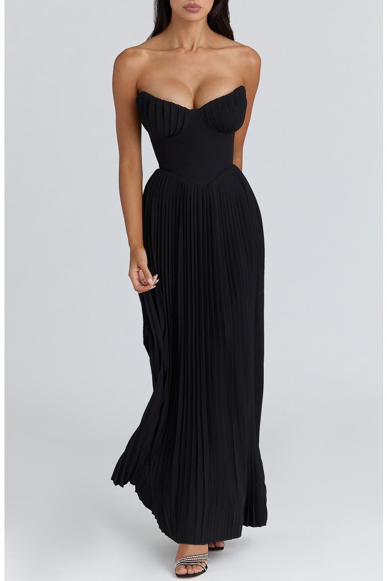 Marcella Pleated Georgette Dress, Main, color, BLACK