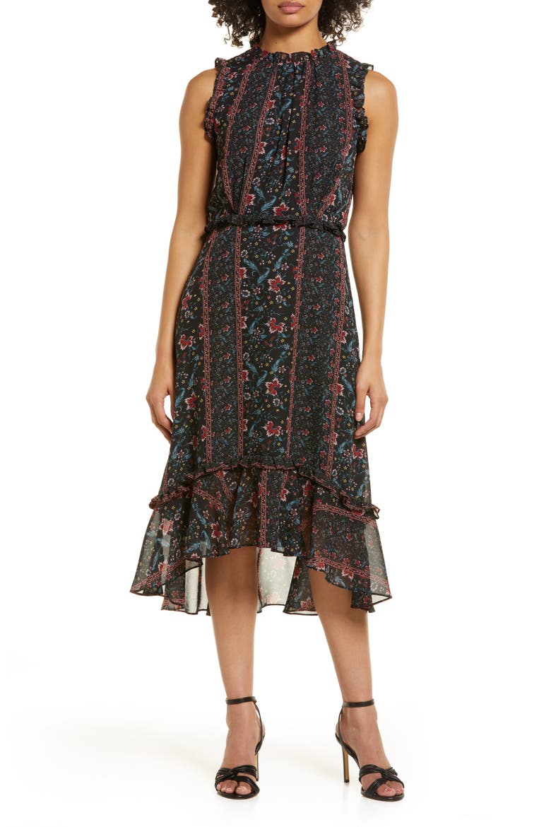 Sleeveless Mock Neck Midi Dress, Main, color, BLACK MULTI