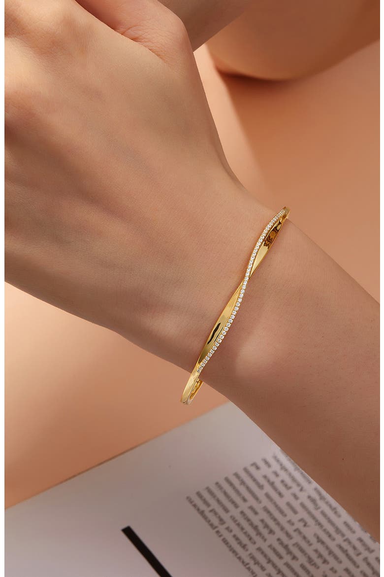 Pavé Simulated Diamond Twisted Bangle Bracelet, Alternate, color, WHITE/ GOLD