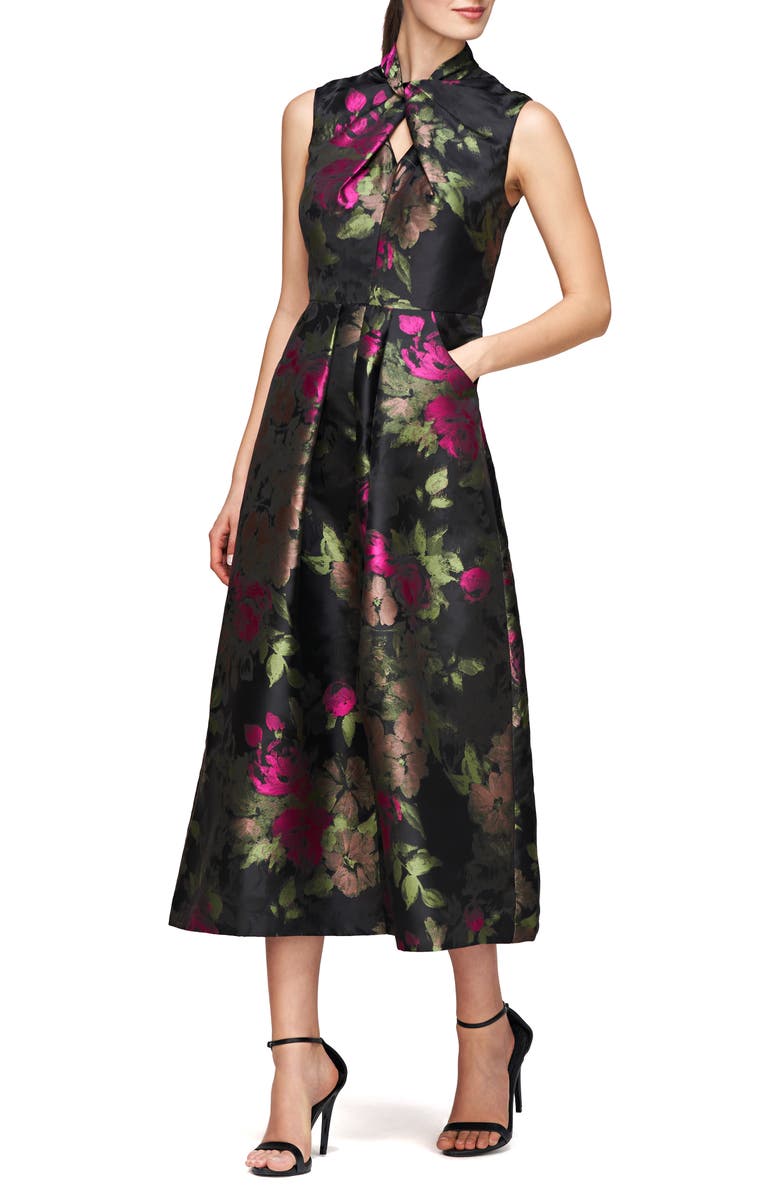 Kay Unger Rosemarie Floral Cocktail Dress, Alternate, color, Bright Rose Multi