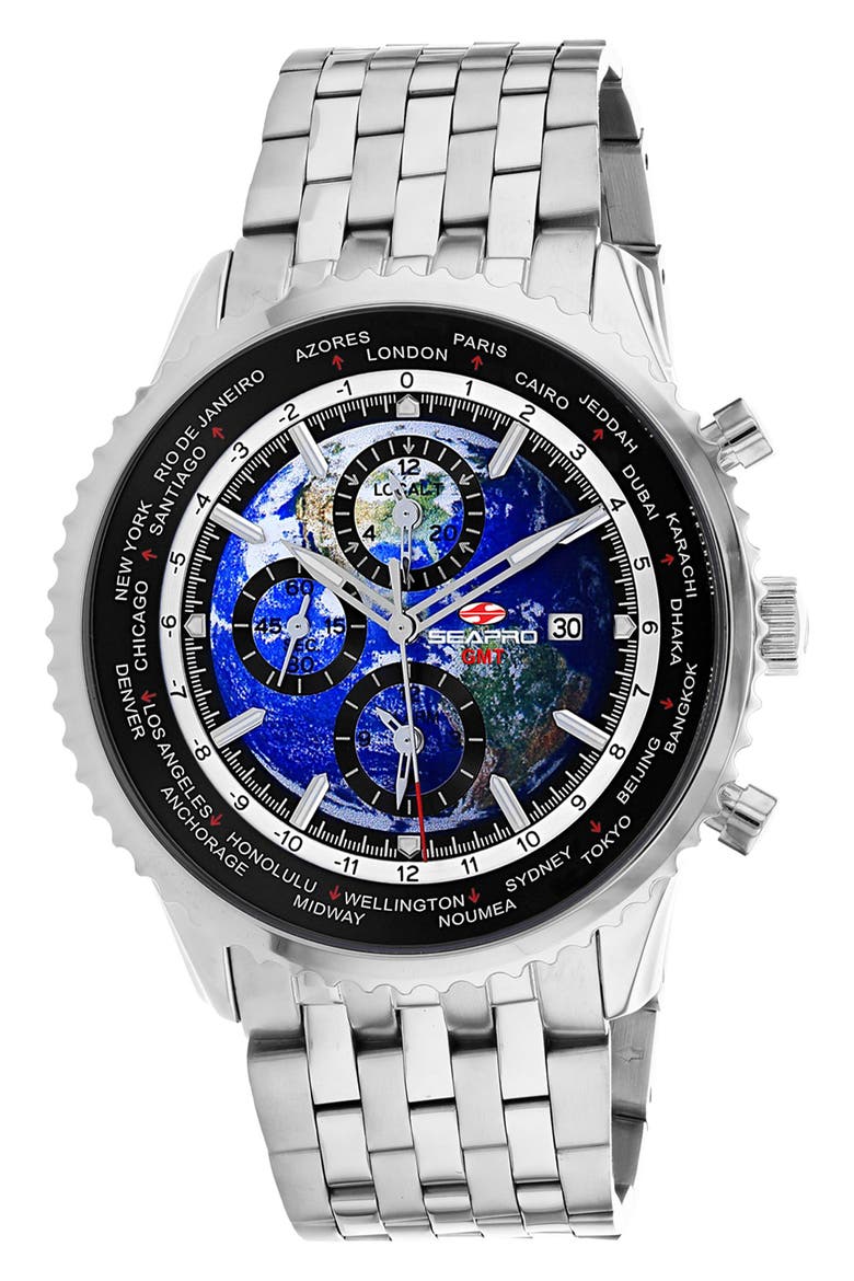 GMT Chronograph Bracelet Watch, Main, color, BLUE
