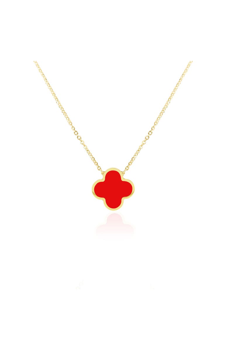The Lovery Fine Jewelry Extra Large Coral Single Clover Necklace, Main, color, Coral
