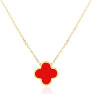 The Lovery Fine Jewelry Extra Large Coral Single Clover Necklace