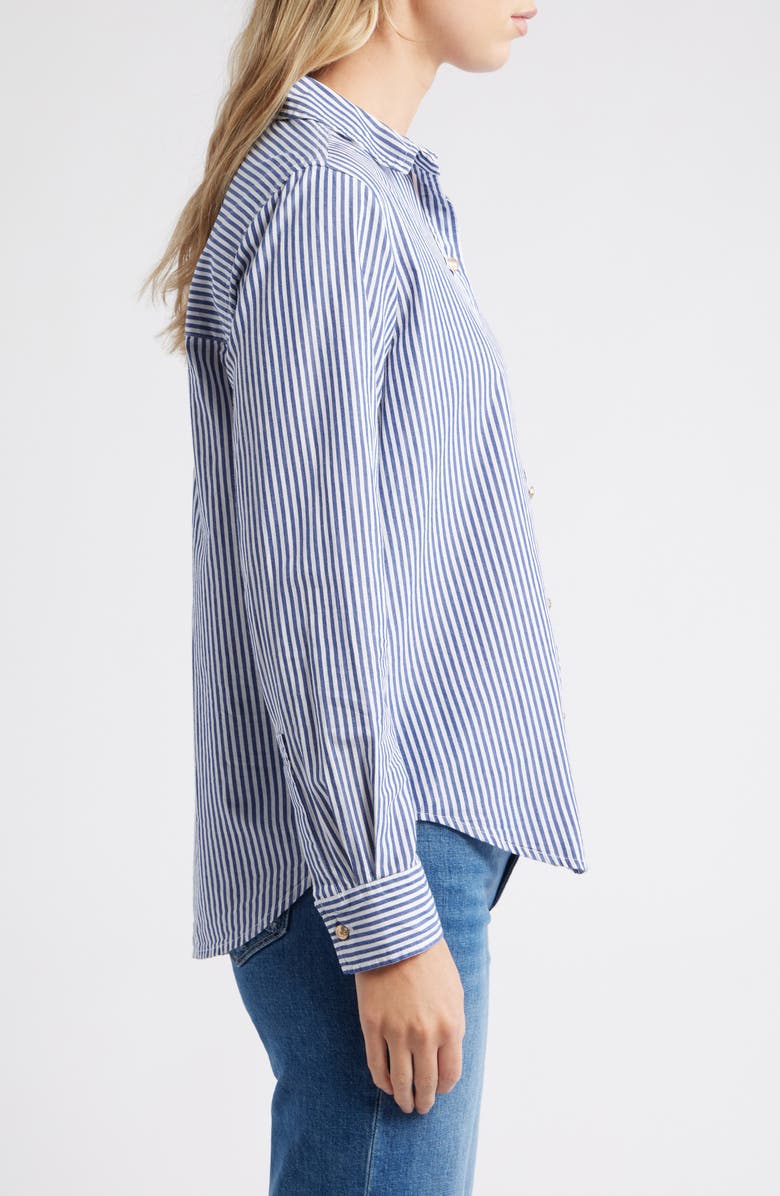 beachlunchlounge Bentley Stripe Long Sleeve Cotton Button-Up Shirt, Alternate, color, Santorini