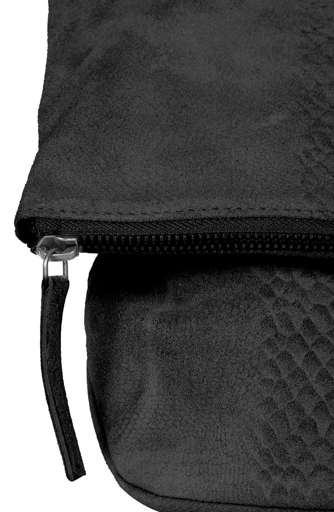 Snake Print Suede Clutch, Alternate, color, BLACK