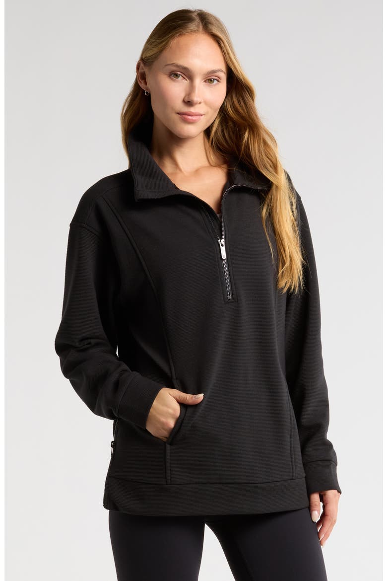 Half Zip Fleece Ottoman Pullover, Main, color, BLACK