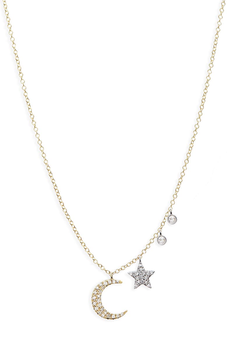 Meira T Moon & Star Diamond Pavé Charm Necklace, Main, color,