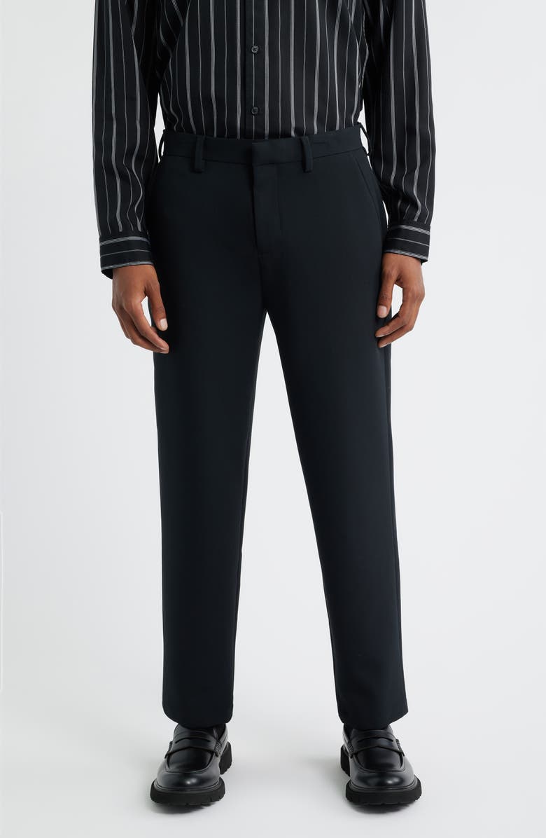 Open Edit Flat Front Tapered Stretch Twill Dress Pants, Main, color, Black Caviar