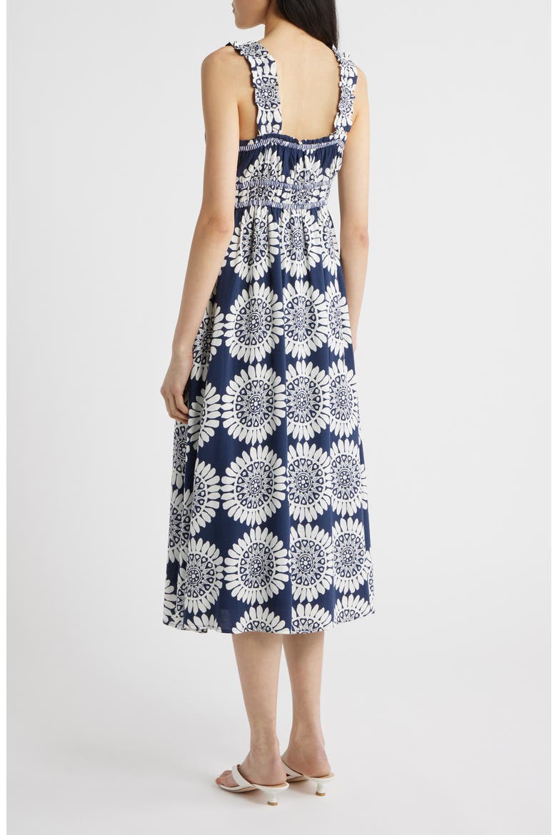Shirred Bodice Midi Sundress, Alternate, color, NAVY