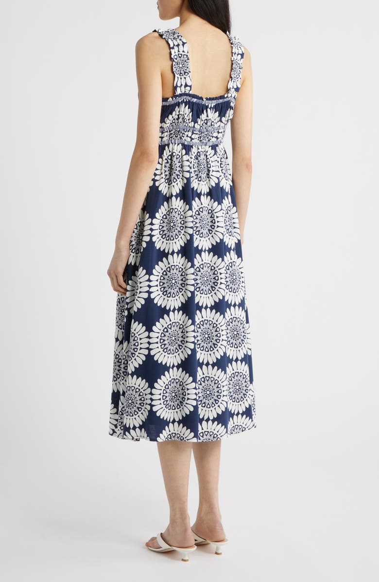 ZOE AND CLAIRE Shirred Bodice Midi Sundress, Alternate, color, Navy