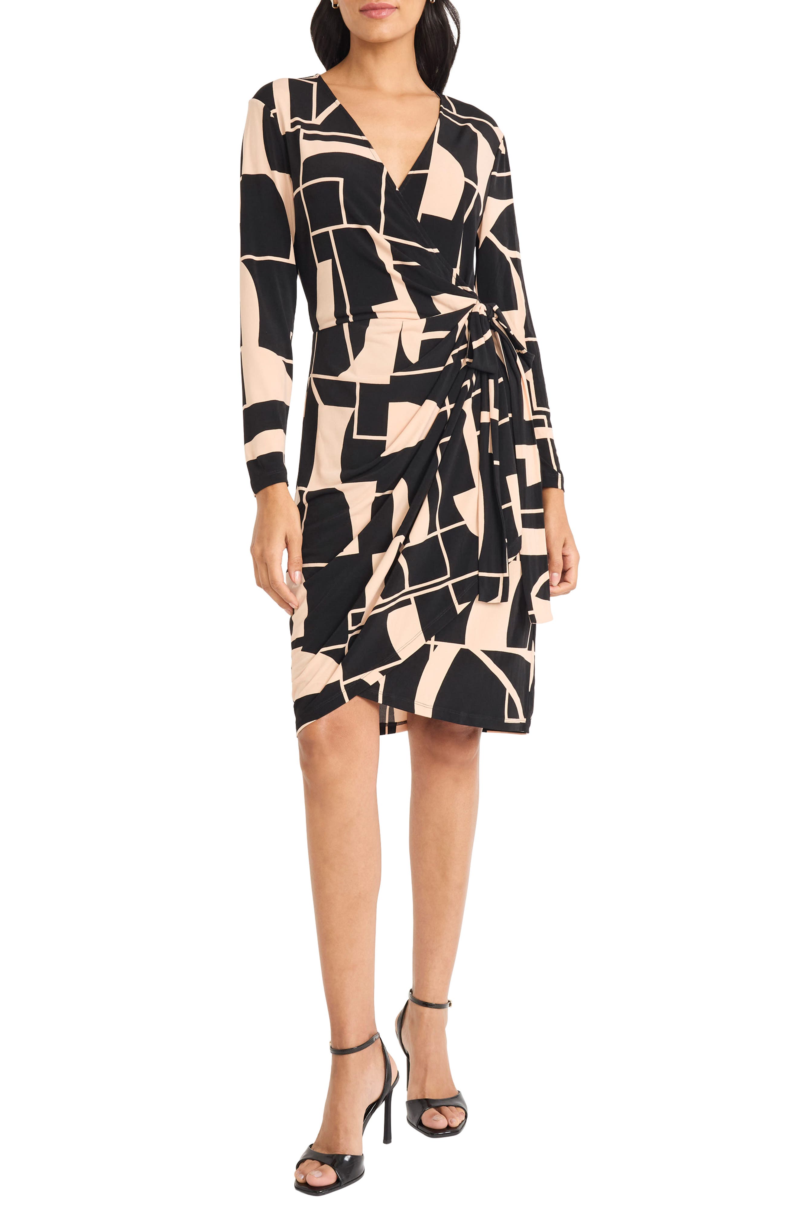 Maggy London Geometric Print Long Sleeve Wrap Dress