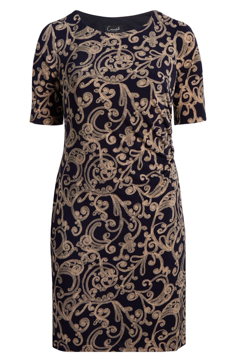 Connected Apparel Paisley Sheath Dress, Alternate, color, Ink