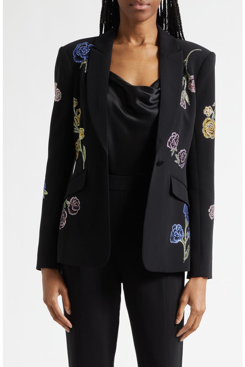 Floral Ribbons Diamante Crepe Jacket, Main, color, BLACK MULTI