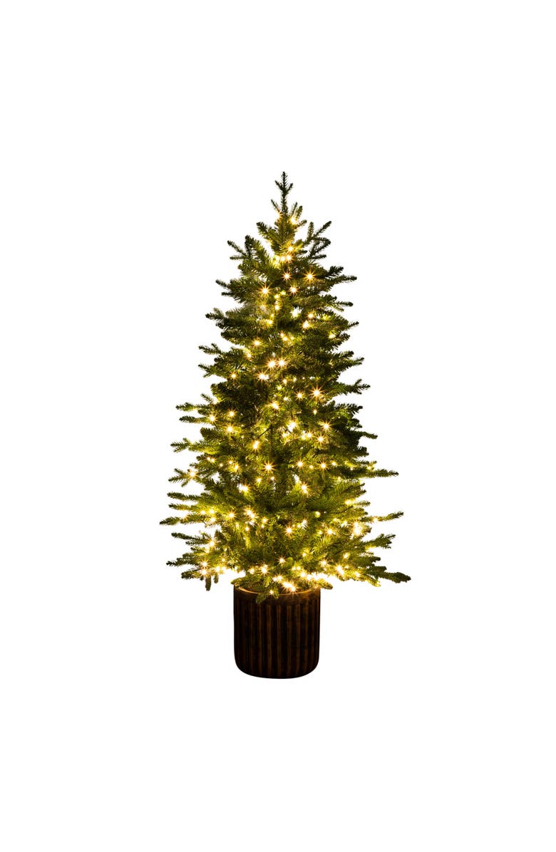 NEARLY NATURAL 4.5-ft Pre-Lit Artificial Christmas Tree in Decorative Planter with 400 Clear LED Lights, Main, color, 