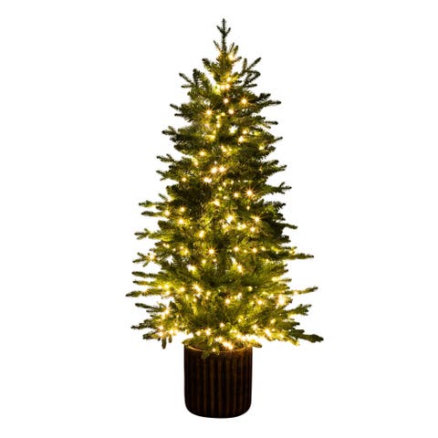 4.5-ft Pre-Lit Artificial Christmas Tree in Decorative Planter with 400 Clear LED Lights