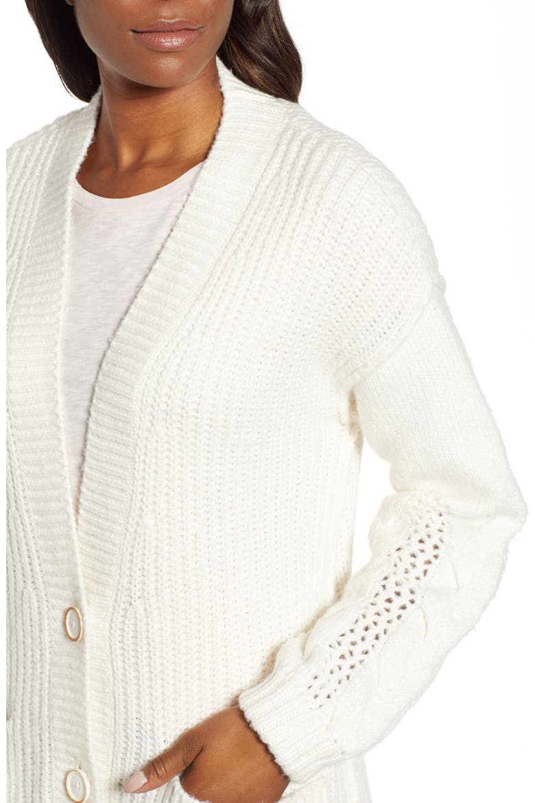 Cable Knit Sleeve Cardigan, Alternate, color, IVORY CLOUD